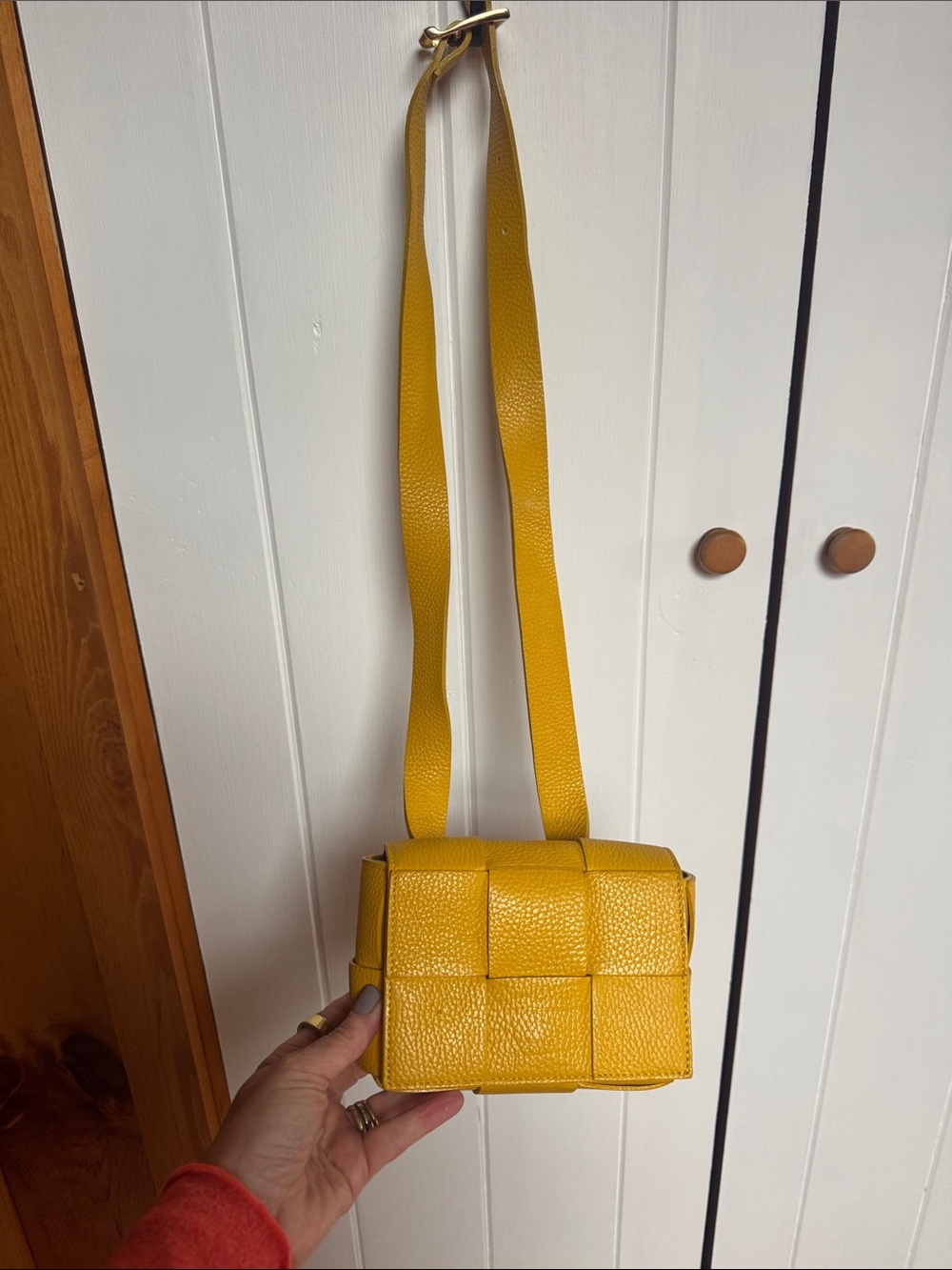 Woven Leather Crossbody Bag in Yellow